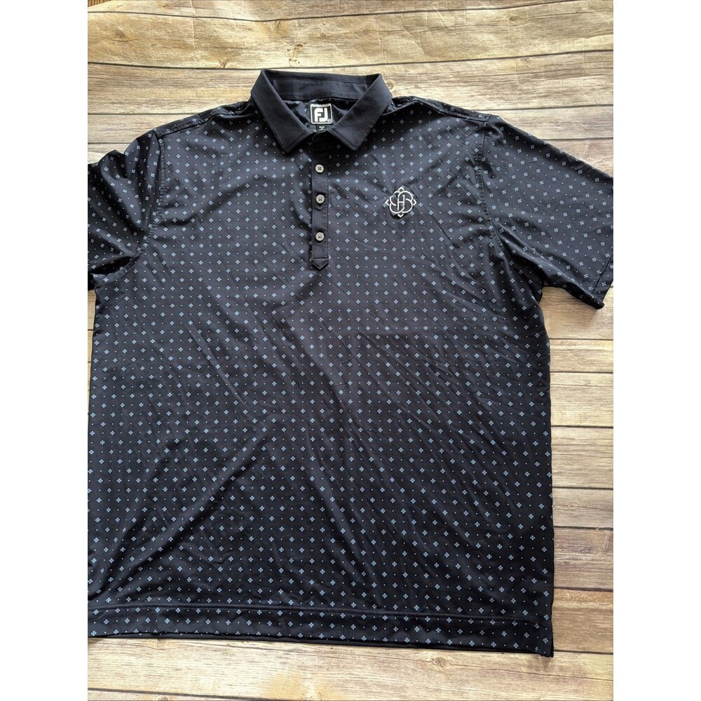 FJ Footjoy Men's 2XL Athletic Fit Navy Blue Geometric Pattern Golf Polo Shirt